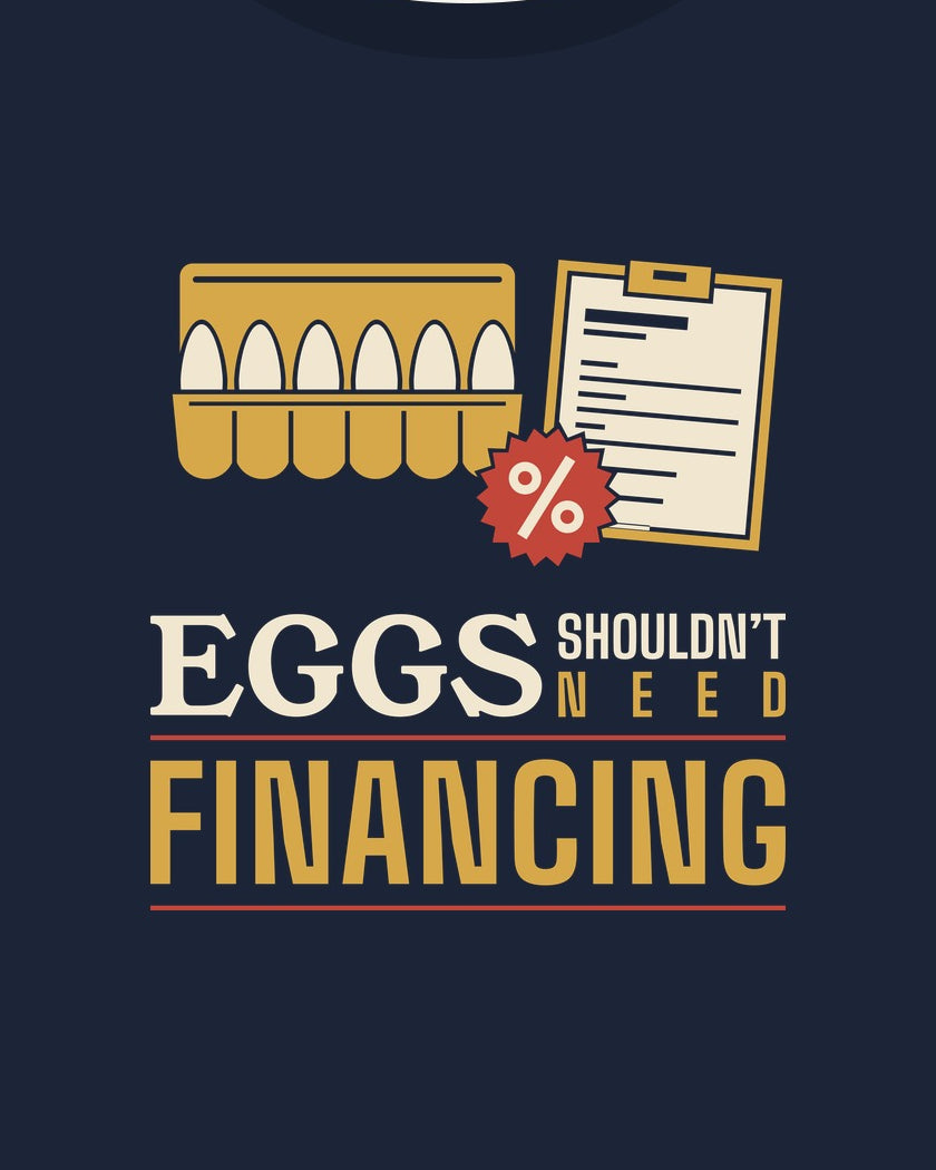 Eggs Shouldn’t Need Financing T-shirt in Navy, print detail