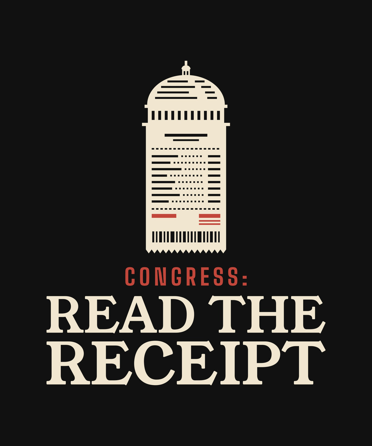Congress: Read the Receipt T-shirt, close-up of the print