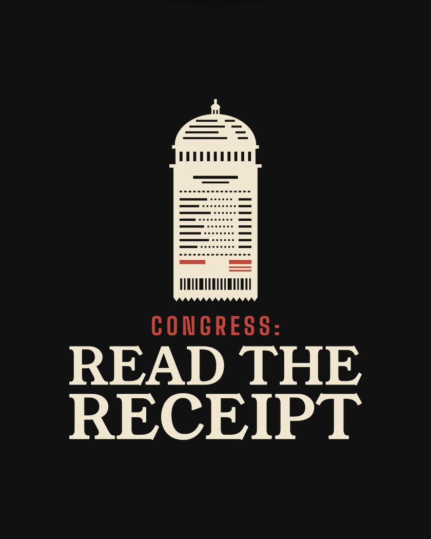 Congress: Read the Receipt T-shirt in Black, print detail