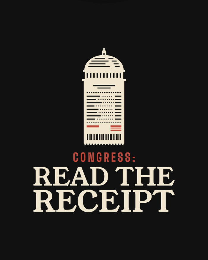Congress: Read the Receipt T-shirt in Black, print detail