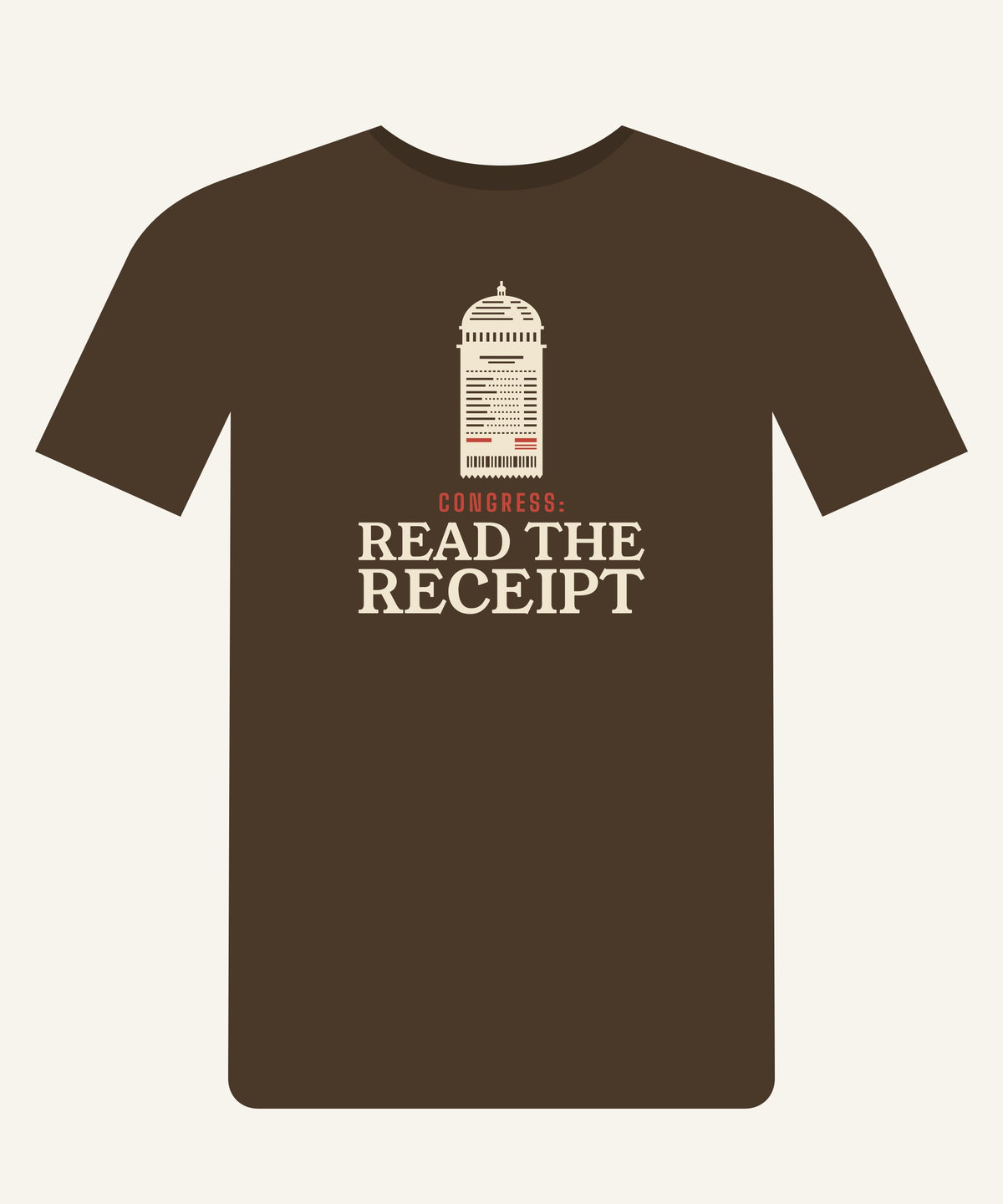 Congress: Read the Receipt T-shirt in Walnut, front view