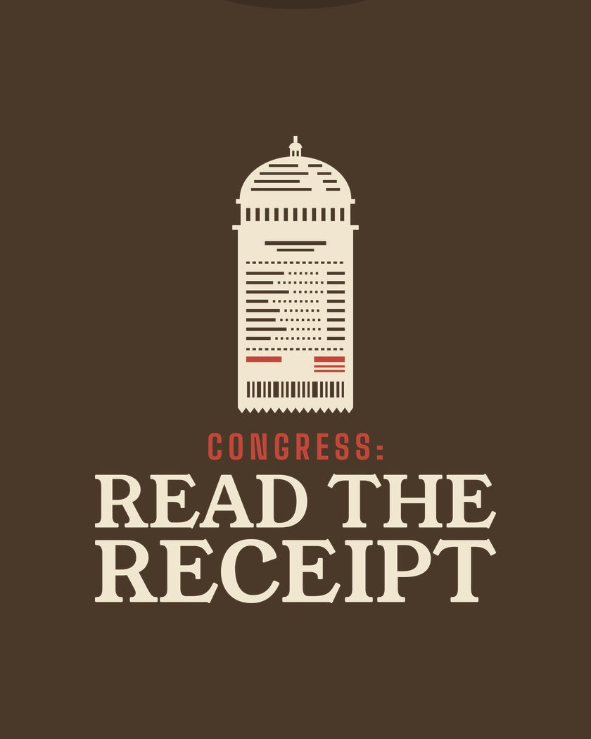 Congress: Read the Receipt T-shirt in Walnut, print detail