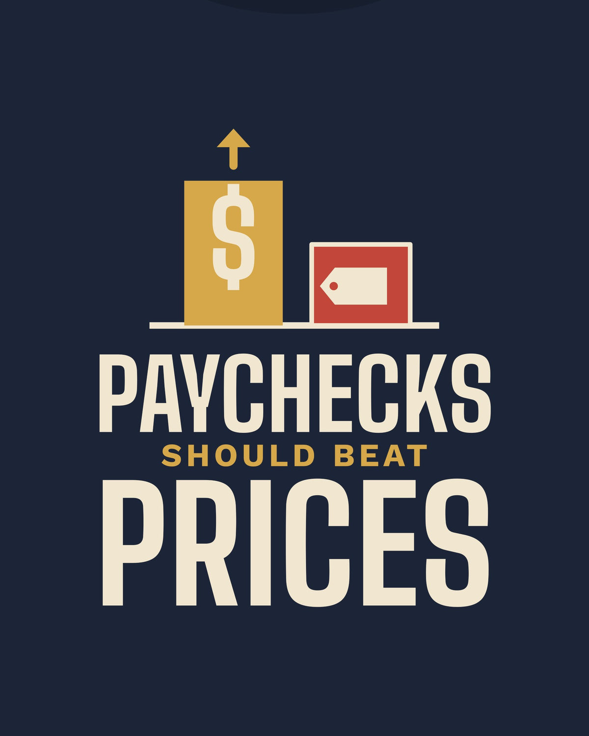 Paychecks Should Beat Prices T-shirt in Navy, print detail