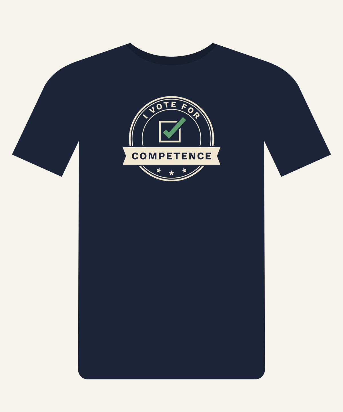 I Vote for Competence T-shirt in Navy, front view