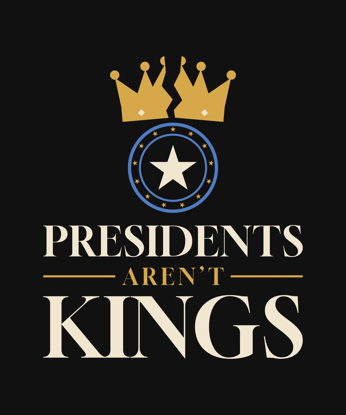 Presidents Aren’t Kings T-shirt, close-up of the print
