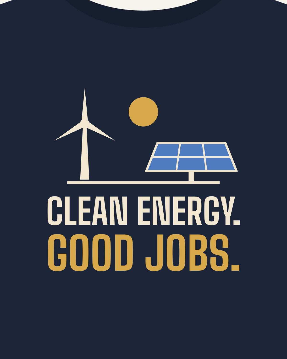 Clean Energy. Good Jobs. T-shirt in Navy, print detail