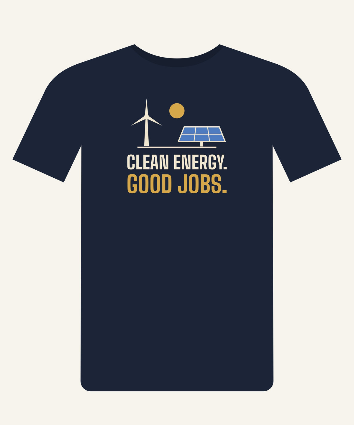 Clean Energy. Good Jobs. T-shirt in Navy, front view