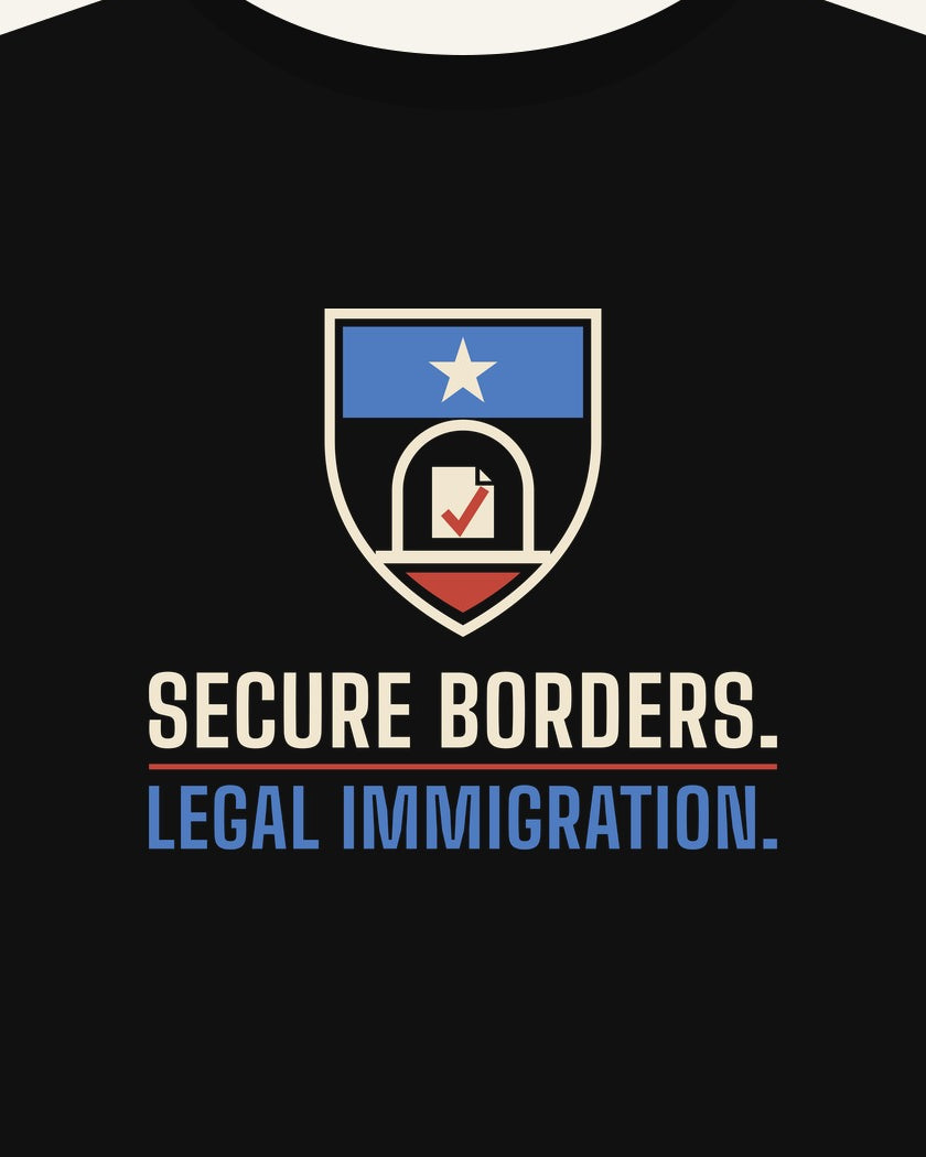 Secure Borders. Legal Immigration. T-shirt in Black, print detail