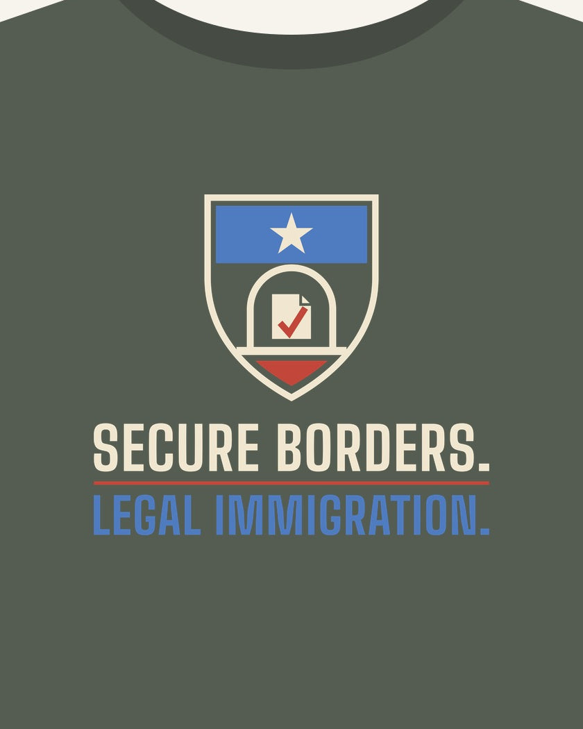 Secure Borders. Legal Immigration. T-shirt in Cypress, print detail
