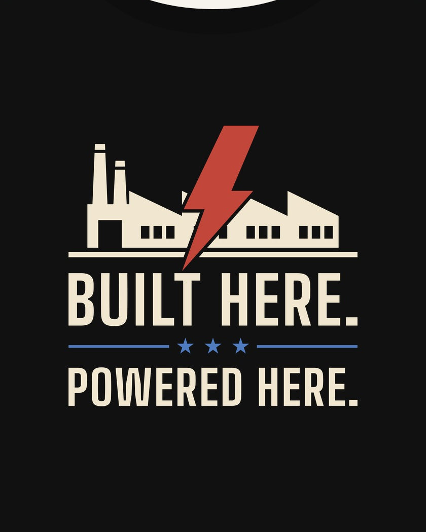 Built Here. Powered Here. T-shirt in Black, print detail