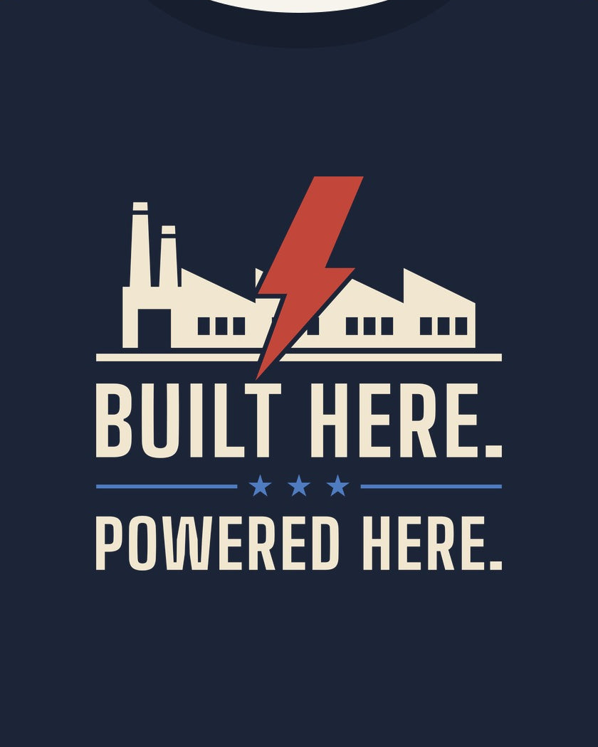Built Here. Powered Here. T-shirt in Navy, print detail