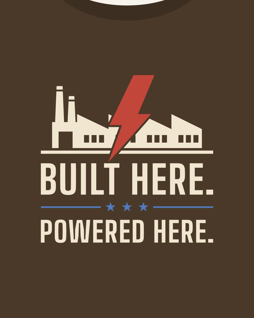Built Here. Powered Here. T-shirt in Walnut, print detail