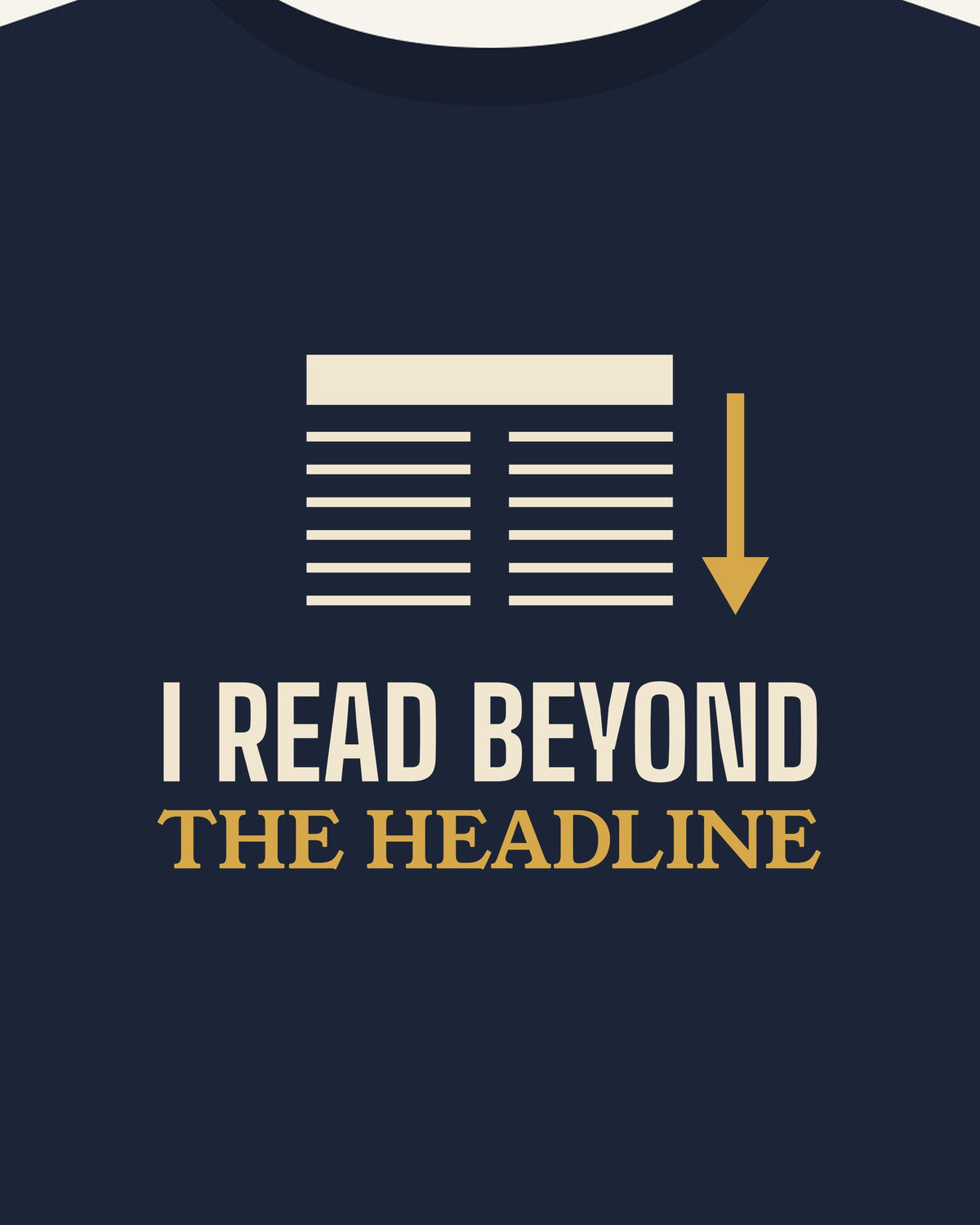 I Read Beyond the Headline T-shirt in Navy, print detail