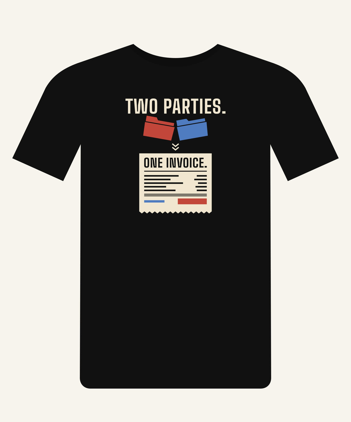 Two Parties. One Invoice. T-shirt in Black, front view