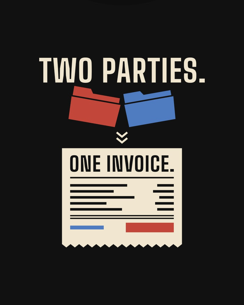 Two Parties. One Invoice. T-shirt in Black, print detail