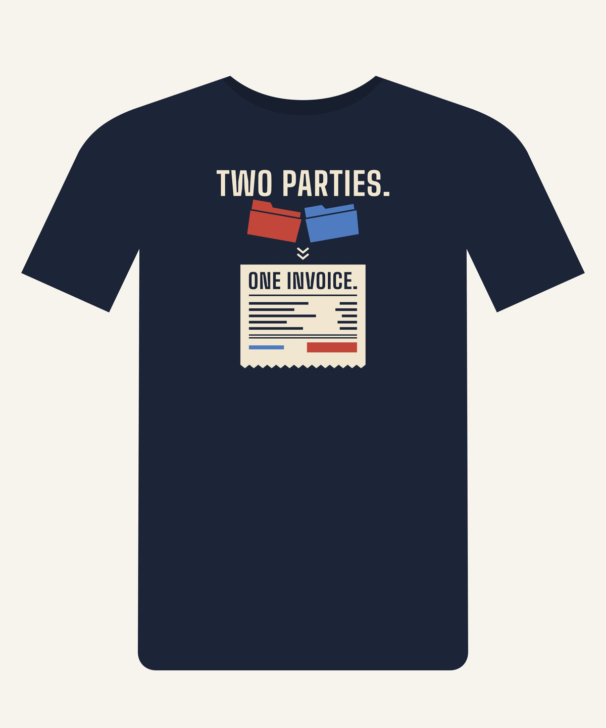 Two Parties. One Invoice. T-shirt in Navy, front view