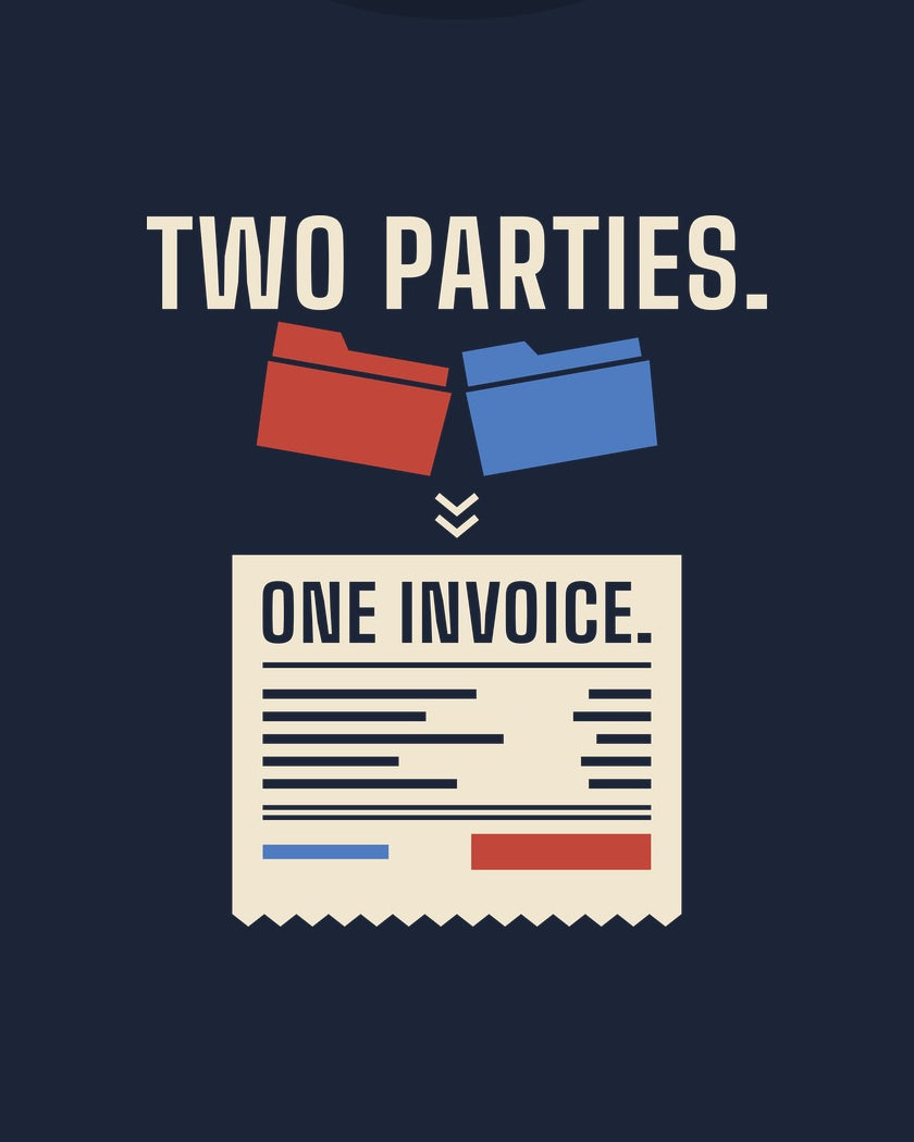Two Parties. One Invoice. T-shirt in Navy, print detail